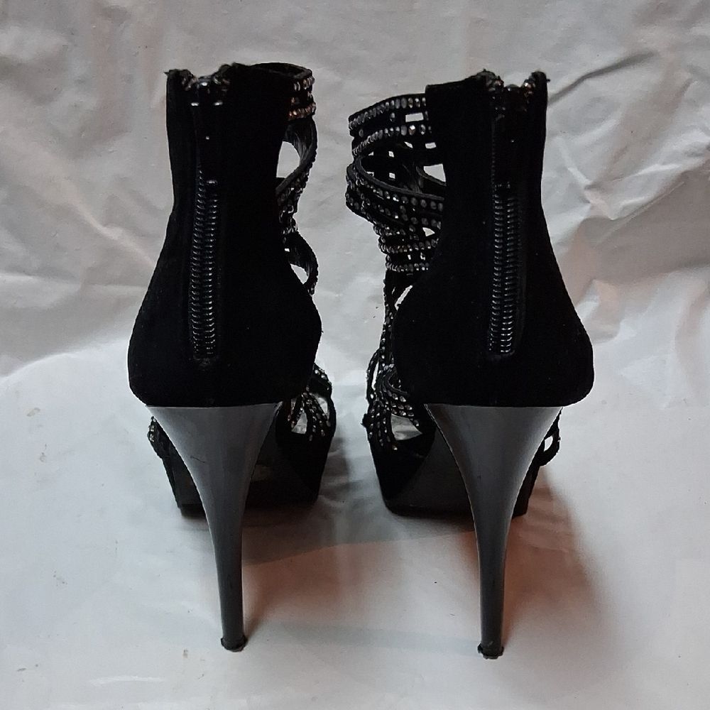 Chic Black Rhinestone Heels - Picture 4 of 14